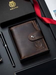 Cartera de cuero con bloqueo RFID, 18 ranuras para tarjetas y bolsillo para monedas, billetera para hombre, gran capacidad con ventana para identificación con solapa