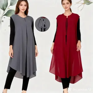 Clara Outer Baju Gamis Wanita Muslim Tanpa Lengan Bahan Ceruty Cardigan Kekinian All Size 100-110cm Best Seller