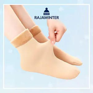 2pcs Kaos Kaki Thermal Winter Sock Velvet Thermal Lapis Bulu Halus Hangat Pendek Atas Mata Kaki Musim Dingin Black Beige Brown Maroon Green