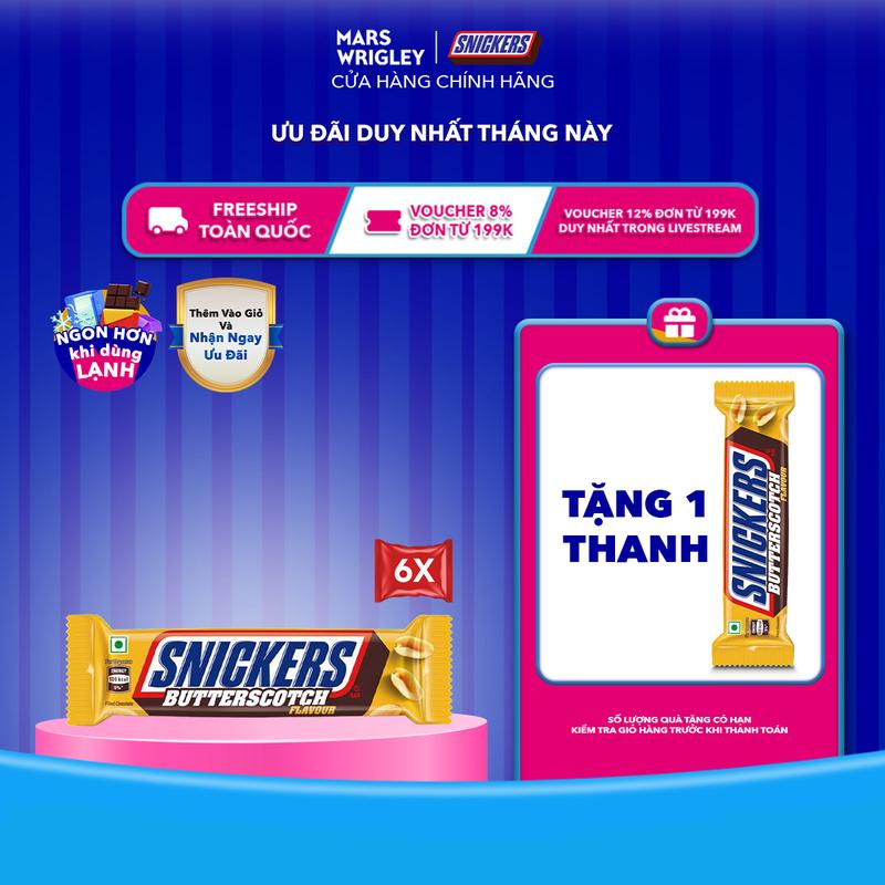   Tặng 1 Thanh Snickers bơ đậu phộng  Combo 6 Thanh socola Snickers vị đậu phộng bơ caramel 40g  6 x 40g  