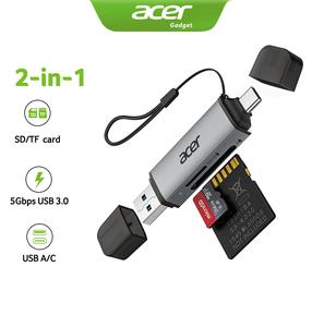 acer SD Card Reader USB C, Dual Slots USB 3.0 Type C to Micro SD Card Adapter, Memory Card Reader for MicroSD, SDHC, SDXC, Compatible with Laptop, PC, iPhone16/15, MacBook Pro/Air, iPad Pro, Android