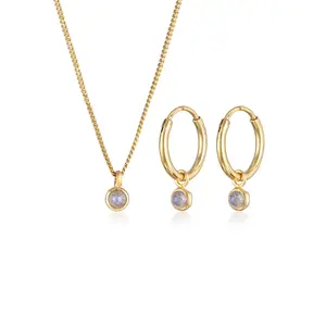 Elli Jewelry Set Perhiasan Perak 925 Wanita Labradorite Gold Plated