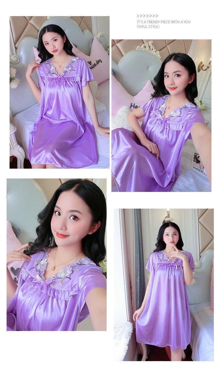 Product Introduction of Đồ Ngủ Nữ Mùa Hè, Ngoại Cỡ, Vải Lụa Lạnh Váy Ngủ, Thích Hợp Cho Cô Gái Đầy Đặn, Gợi Cảm Và Rộng Rãi, Váy Ngủ Ngắn Tay, Áo Mặc Bên Ngoài Tích Hợp, Đồ Mặc Nhà 9
