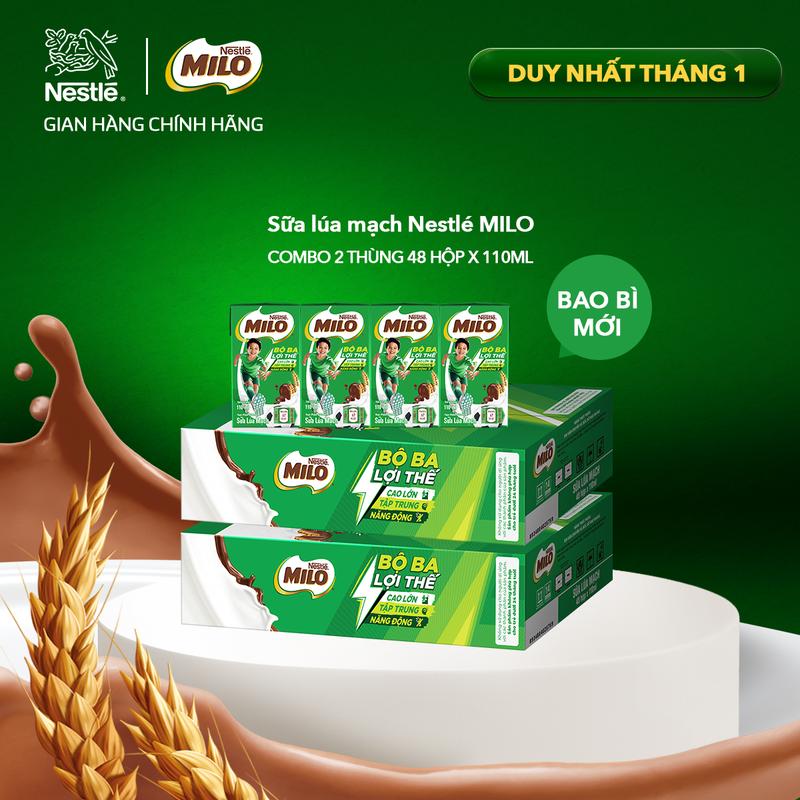  Nestlé VN Combo 2 Sữa lúa mạch Nestlé MILO Nguyên Bản thùng 48 hộp x 180ml  lốc có màng co 12x4x180ml  