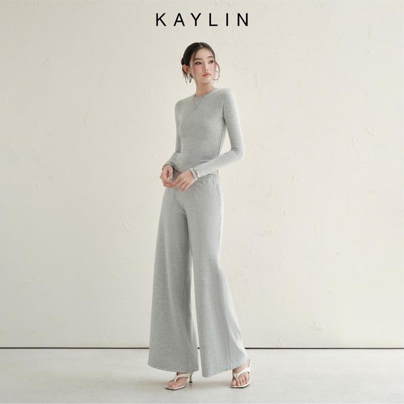 Set Thun KAYLIN Jersey Set Áo Tay Dài Phối Quần Suông Chất Vải Thun Cotton Lạnh & Thun Polo Phong Cách - SET73T10 Women Set