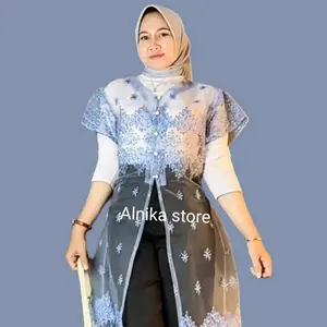 outer brokat tunik lengan pendek Muslim Kebaya Wanita Kondangan Panjang Nyaman Atasan Kotak