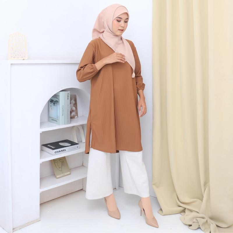 Mera tunik knit model terbaru lebaran mewah - belah samping 1