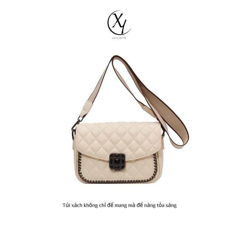 Deal độc quyền Xinyi SIZE:23X16X9 Xinyi Bag Túi nhỏ thêu kim cương kiểu mới túi xách nữ kết cấu phổ biến dây đeo vai rộng túi đeo chéo thời trang túi vuông nhỏ một vai Quảng Châu Bag Đeo Vai Kem Bag Đeo Vai