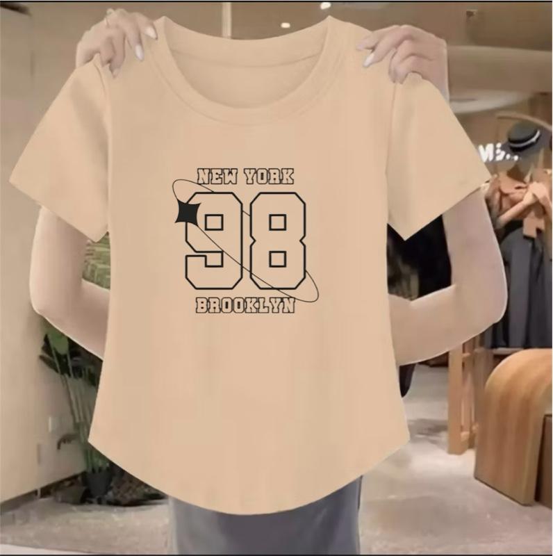 Delano_Clothing Baju Atasan Lengan Pendek Oval Motif Digital Printing Angka 98 Kaos Wanita Trendy 2025