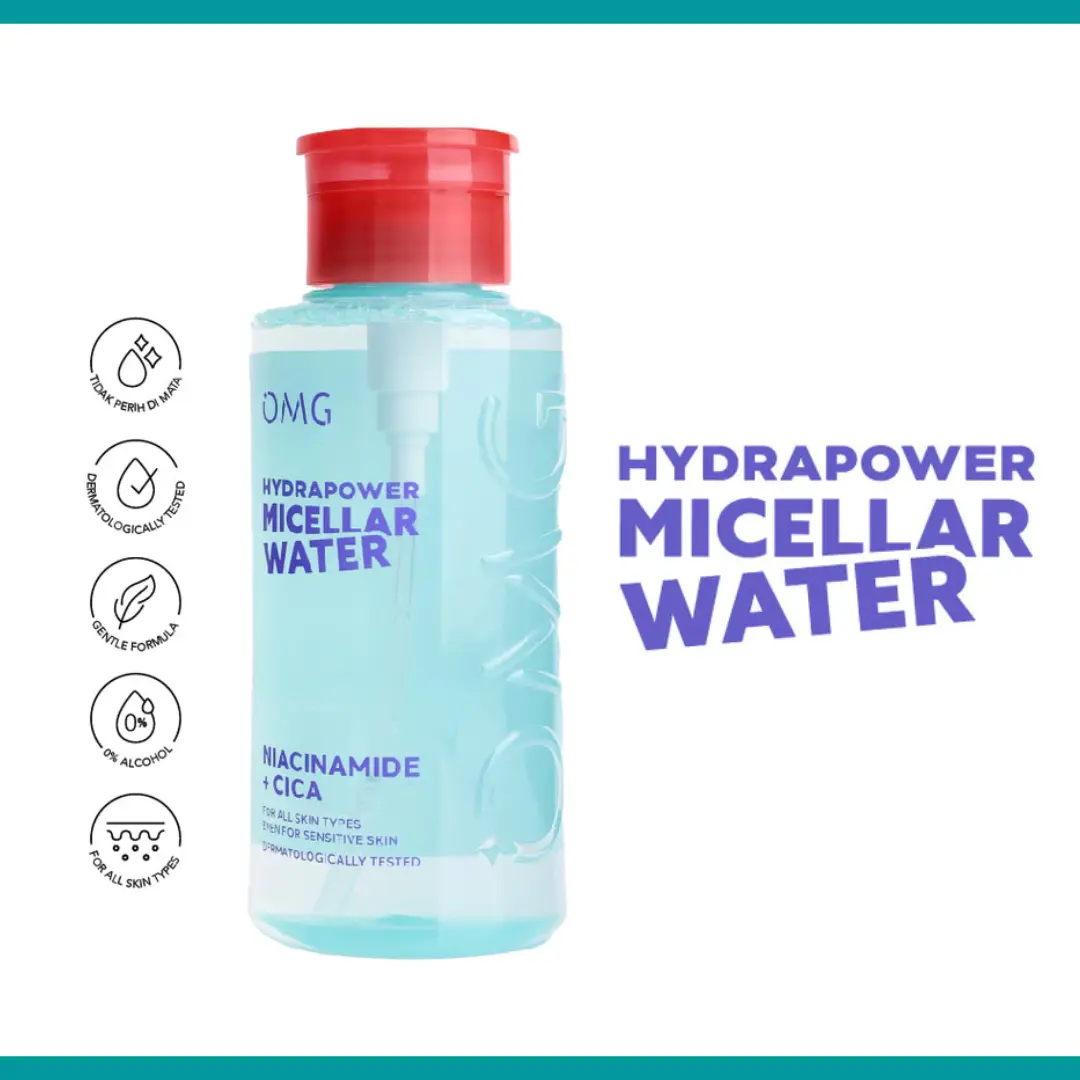 OMG Oh My Glow Hydrapower Micellar Water 65ml & 300ml/Pembersih Make Up Remover Wajah