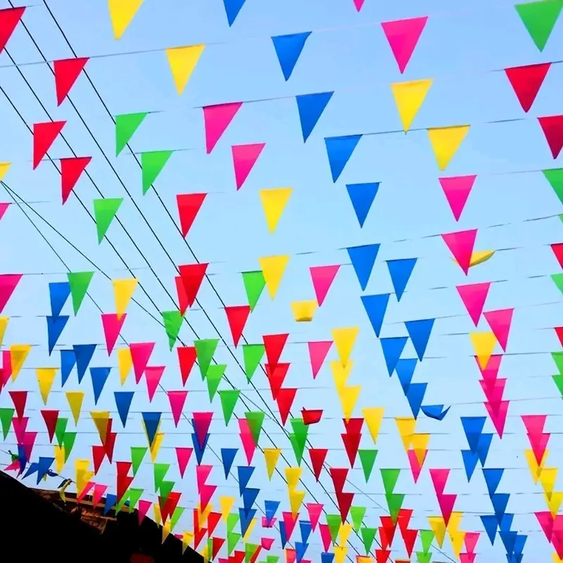 50 Meter Bendera Renteng Kain Bendera Segitiga Warna Warni 4
