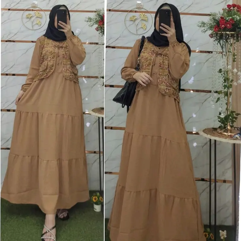 Gamis Crinkle Vest Rompi Motif Bunga (kode H) 0