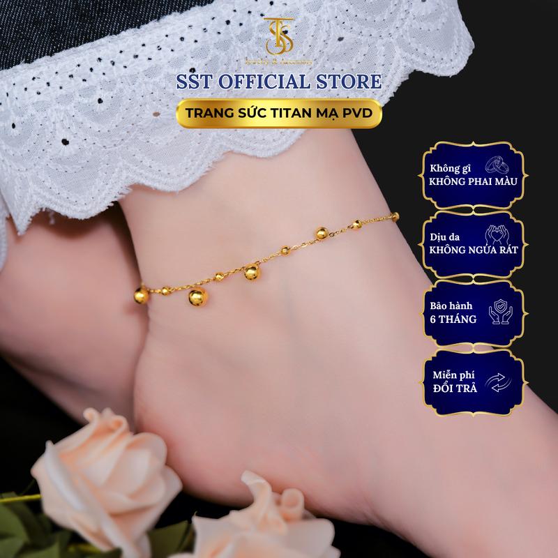 Lắc chân nữ Titan SST Official Store Charm Bi lớn phối bi nhỏ đơn giản thanh lịch Không Đen Gỉ LC76