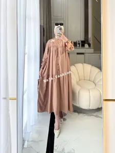 Naja.Fashion Nagita Dress Gamis Rayon Twill Motif Bunga Bordir Muslim Lebaran Mewah