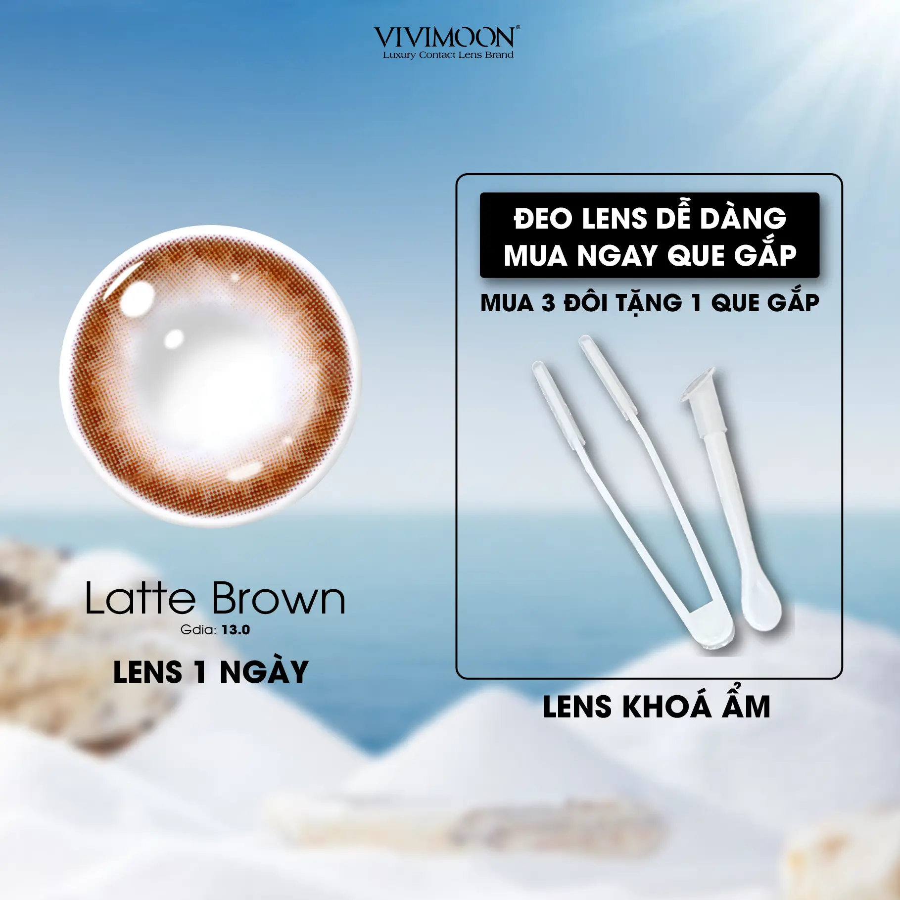 Lens nâu tự nhiên cận 1 ngày Latte Brown 1 day Vivimoon Giá 01 chiếc