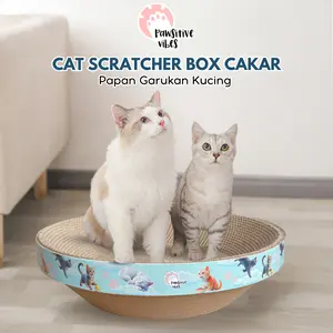Pawsitive Vibes Papan Garukan Kucing Model Bulat 2 in 1 Tempat Istirahat & Tidur Kucing Desain Nyaman Cekung Kertas Corrugated