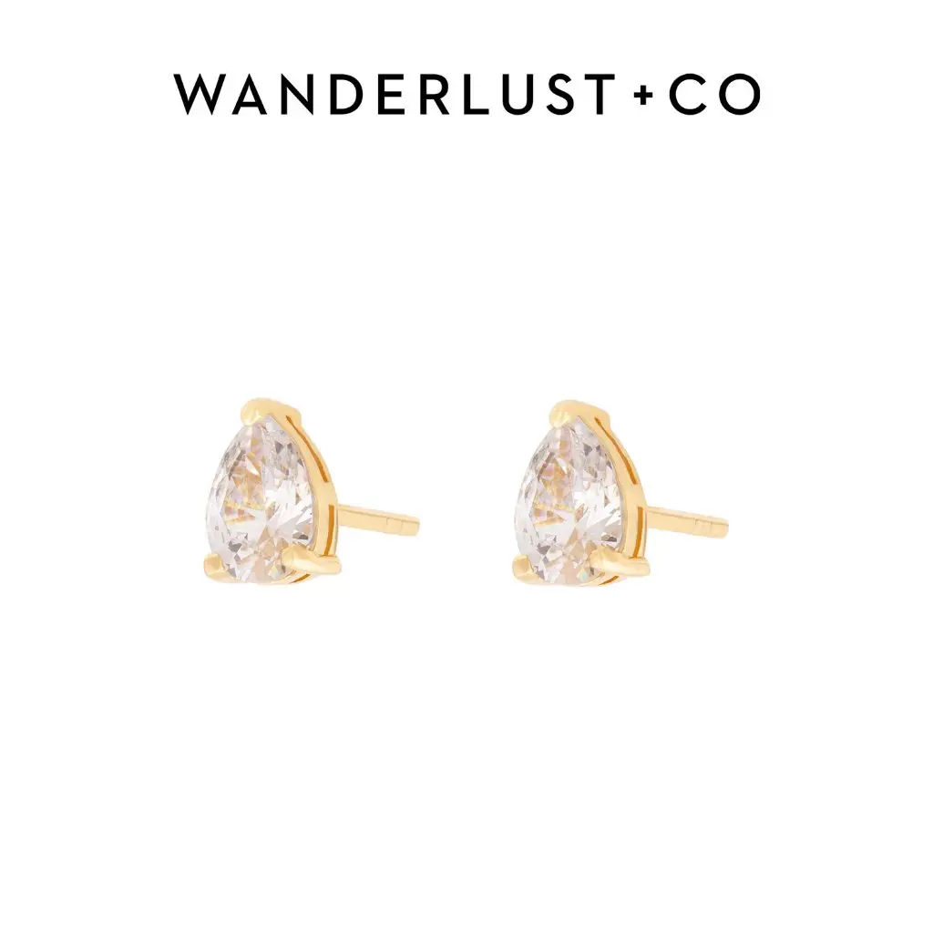 Wanderlust + Co Teardrop Gold Stud Earrings 14K Gold Plated Hypoallergenic Jewelry Shower-safe