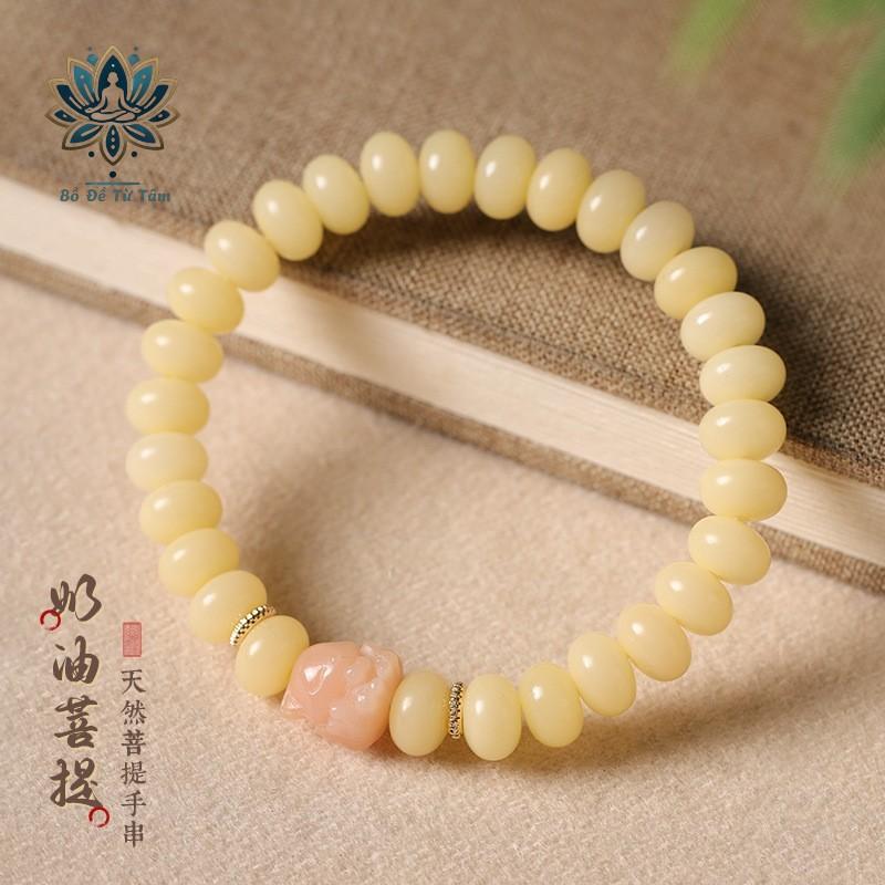 Vòng Hạt Bồ Đề Sữa Hoa Trà Cửu Vĩ Hồ | Chuỗi Hạt Phong Thuỷ Màu Vàng Kem | Vòng Thiền Định Bình An | Bồ Đề Từ Tâm