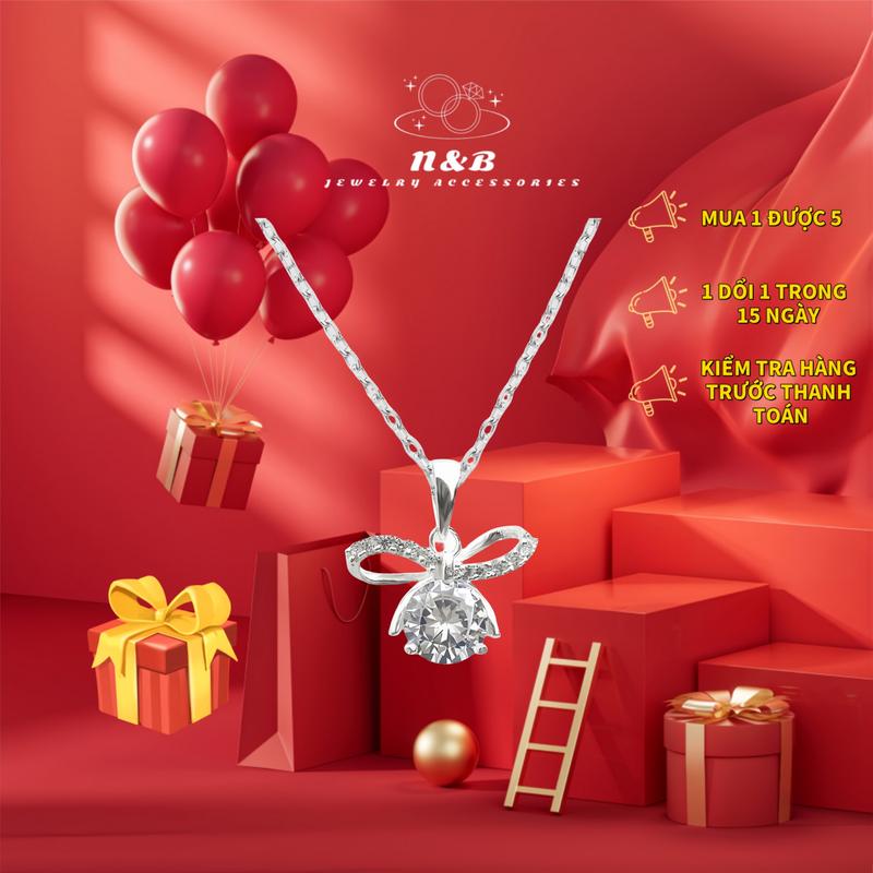  N&B Dây chuyền Moissanite 2CT mặt nơ đá size lớn 925 cao cấp - L37 