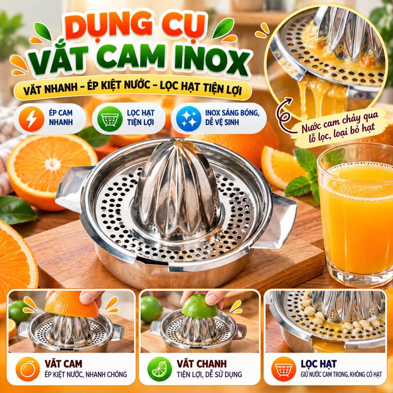 Dụng Cụ Vắt Cam Inox – Vắt Nhanh, Lọc Hạt, Ép Cam Chanh Tiện Lợi
