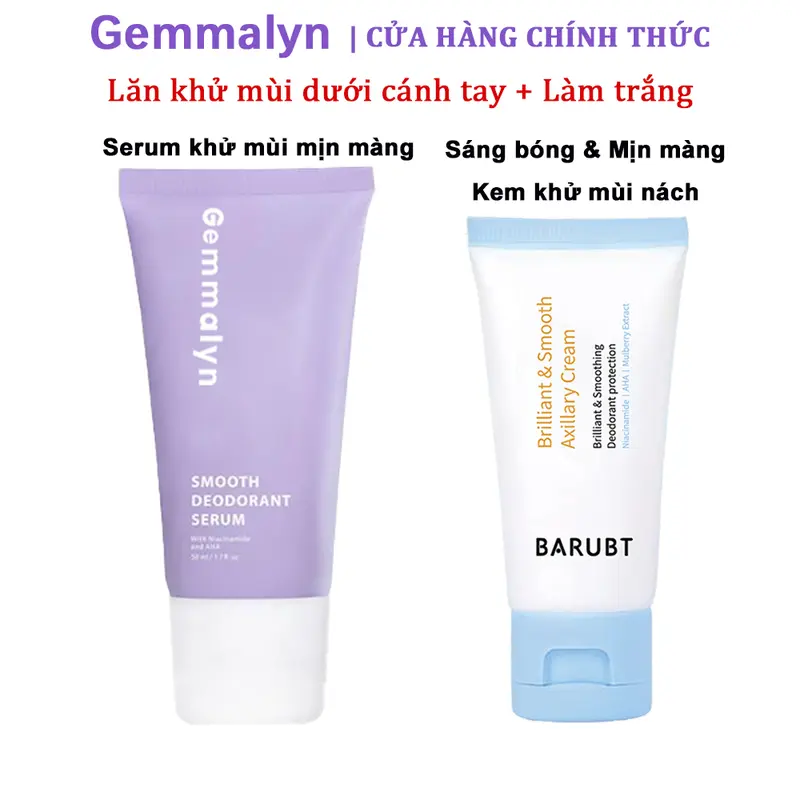 Bộ Dưỡng Da Dưới Cánh Tay, Gemmalyn, Huyết Thanh Lăn Khử Mùi Sáng Và Mịn, 50ml, Kem Khử Mùi Nách Rực Rỡ Và Làm Mịn, 30g, Kem Làm Sáng, Chăm Sóc Cơ Thể