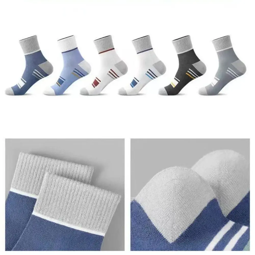 Cycling Socks Polyester Cotton Men's Pure Cotton Socks Mid Calf Deodorant Spring Striped Casual Socks Comfortable Breathable Mid Calf Sports Sock Outdoor