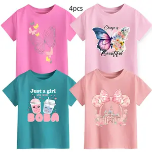 PAKET Hemat 4 PCS Kaos Anak Anak MOTIF SUMMER,KUPU,BANDO,BOBA Bahan Adem Cocok untuk Keseharian Anak Perempuan umur 2-16 tahun