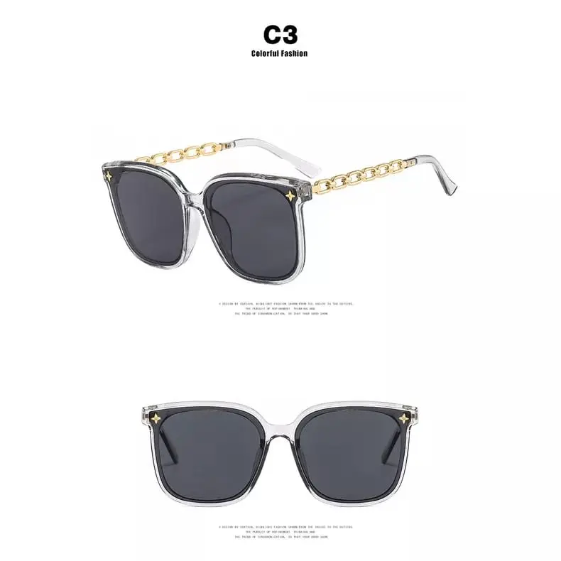 BISA COD Kacamata Hitam Bingkai Persegi Fashion Untuk Wanita Bahan Metal Premium Rantai UV Sunglass IMPORT W15963 5