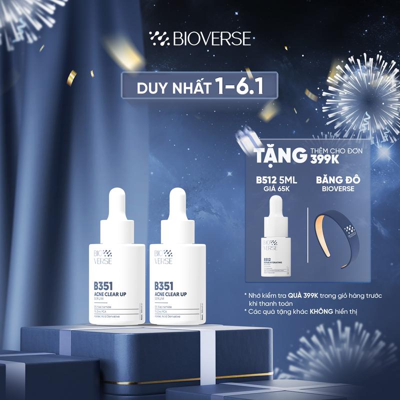 Bộ Đôi Bioverse Tinh Chất Niacinamide 5% + Zinc 1% Hỗ Trợ Mụn B351 Acne Clear Up Serum 30ml