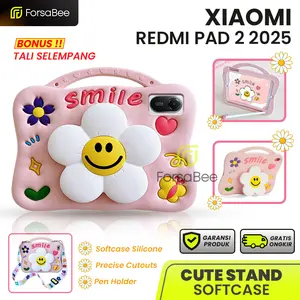FORSABEE - Cute Flower Case for Tablet Xiaomi Redmi Pad 2 11" 2025 / SE 11 Inch 2023 Soft Casing Cover Sarung Kesing Softcase Silikon Anak Kid Kids Lucu Lanyard Tali Selempang