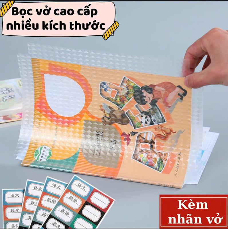 Set 30 Tờ Decal 3D Tự Dính Bọc Sách Vở Viết Sách Giáo Khoa Học Sinh Trong Suốt Chống Nước,Chống Rách TẶNG Kèm Nhãn Vở giấy