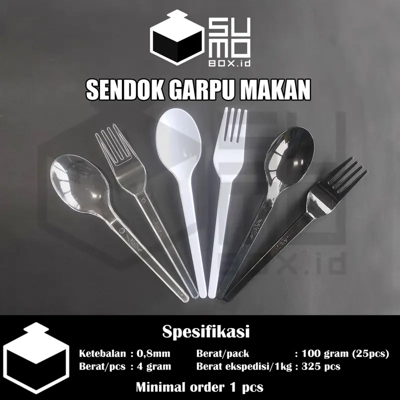 [1 PAK ISI 25 PCS] Sendok Plastik Garpu Plastik makan catering kuat murah panjang Warna Bening , Putih, Hitam 0
