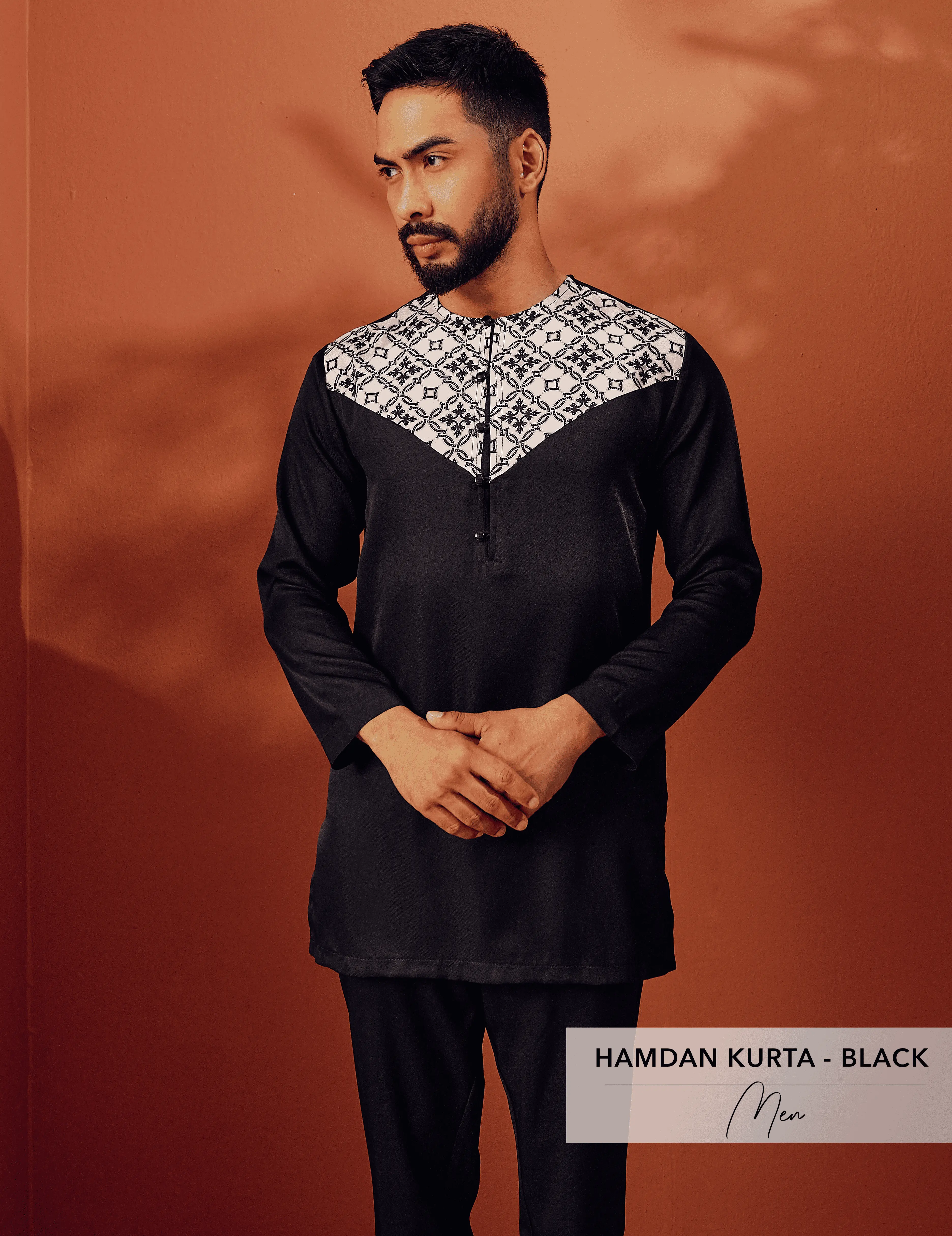 Hamdan Kurta Menswear | Black Batik
