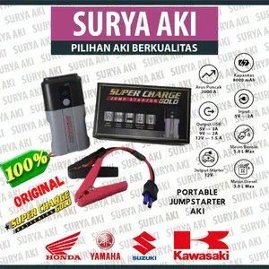 Jumper Aki 8000 mAh SUPERCHARGE GOLD PORTABLE JUMPSTARTER PJS08A-2000 JUMP STARTER AKI MOBIL KAPASITAS 29.6Wh JUMPER STARTER AKI MOTOR POWER BANK