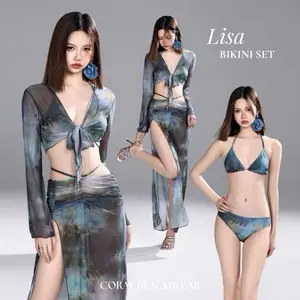 [CORAL] LISA BIKINI SET LONG SLEEVES 4 PCS | BAJU RENANG WANITA BAJU PANTAI BEACHWEAR SWIMWEAR
