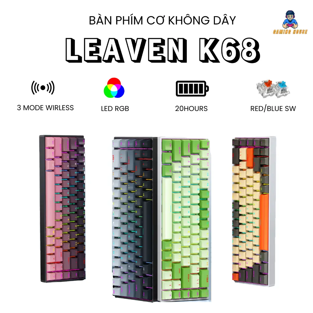 Bàn phím cơ Leaven K68 Không dây bluetooth - Led RGB - Có hot-swap - Keycap Xuyên LED - Có APP tùy chỉnh | BigBuy360 - bigbuy360.vn Bàn phím cơ Leaven K68 Không dây bluetooth - Led RGB - Có hot-swap - Keycap Xuyên LED - Có APP tùy chỉnh | BigBuy360 - bigbuy360.vn