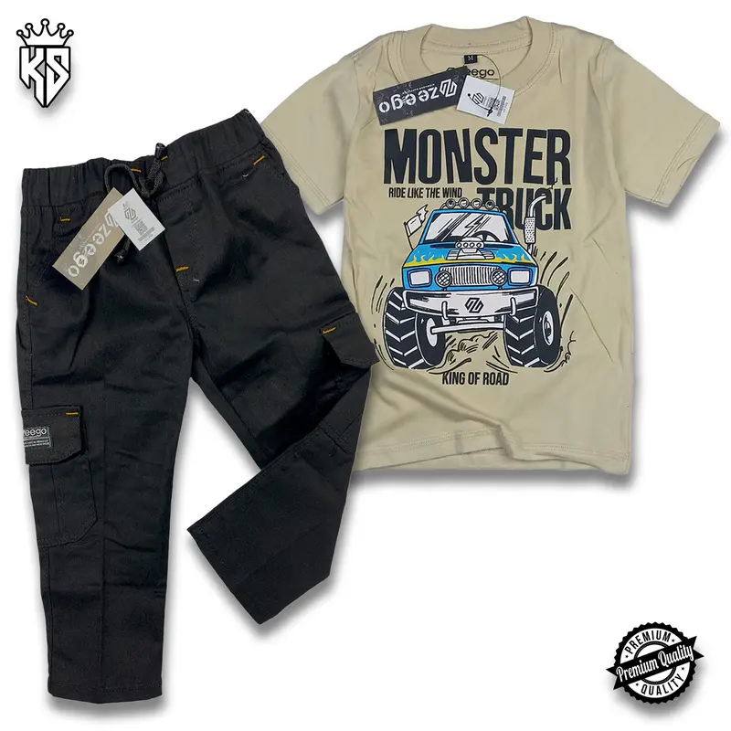 Setelan Baju Kaos dan Celana Panjang Kargo Anak Laki-Laki Umur 3-12 Tahun Fashion Pakaian 1