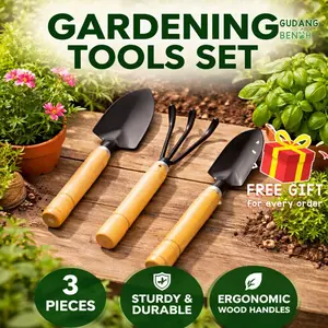 Set Alat Kebun | Sekop Kebun Baja 1 Set 3pcs | Sekop Tanah & Garpu Rumput | Alat Berkebun Tahan Lama