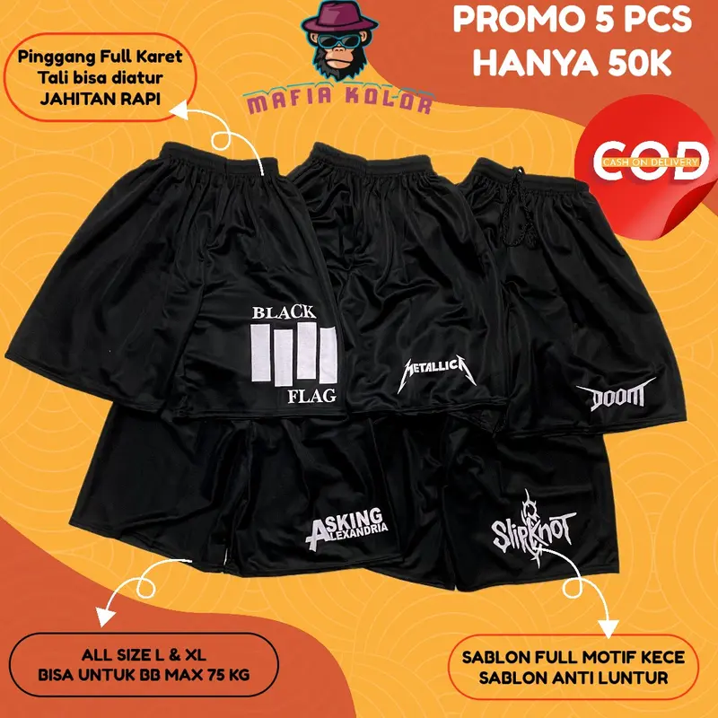 Promo Boxer 50 Ribu Dapat 5 Pcs Celana Pendek Boxer Kolor Dalaman Pria Wanita Celana Metal BLACK FLAG SLIPKNOT Surfing Sport Santai Tidur Rebahan Olahraga Voli Basket 0