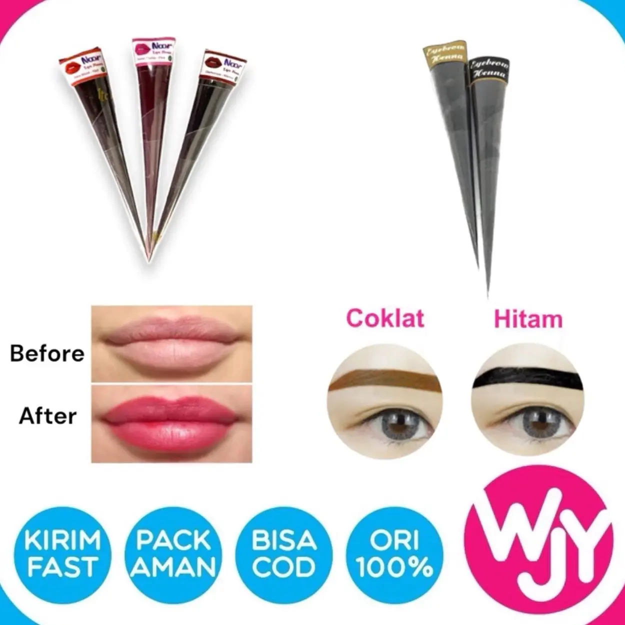 HENNA ALIS COKLAT & HENNA BIBIR HENNA BROW DAN BIBIR ARAB SATUAN Eyebrow Hitam pensil alis viva