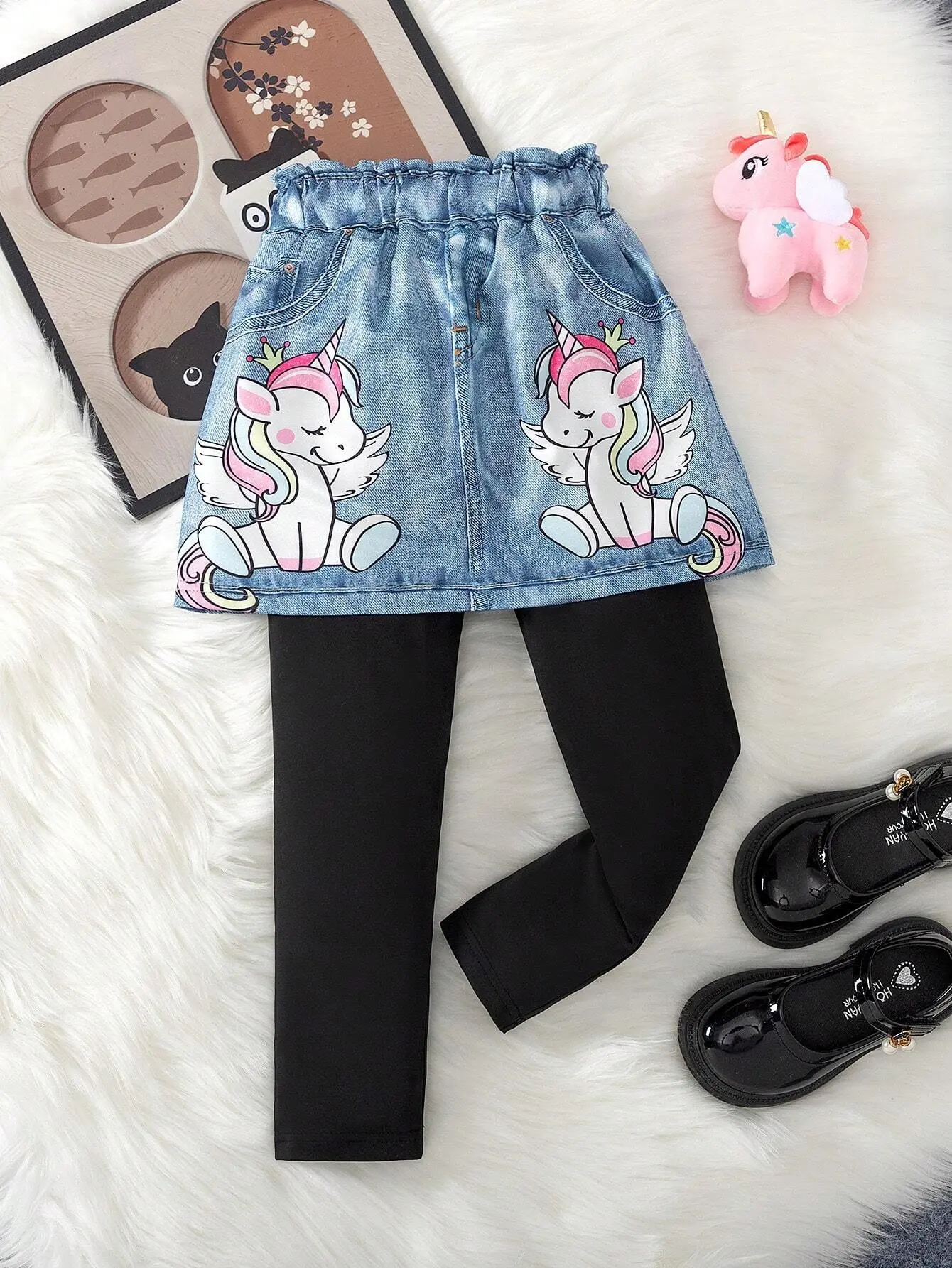 set skirt dan legging anak perempuan  denim 4-5 tahun