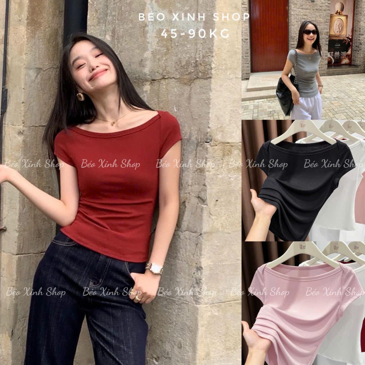 Áo Thun Nữ Trễ Vai Phối Tay Ngăn (From Ôm Body Chất Borit Cotton) Cao Cấp Thanh Lịch Trẻ Trung Cho Nàng Bigsize 45–90kg - B.1810