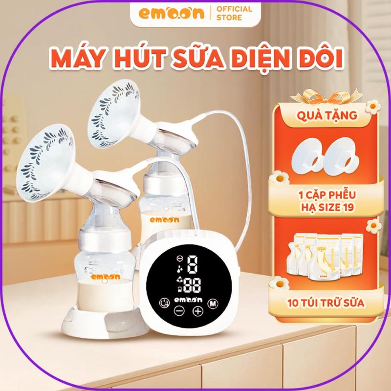 dummy 13 Máy hút sữa điện đôi không dây EMOON, cao cấp phễu silicon giúp hút nhẹ nhàng, hiệu quả massage không đau rát