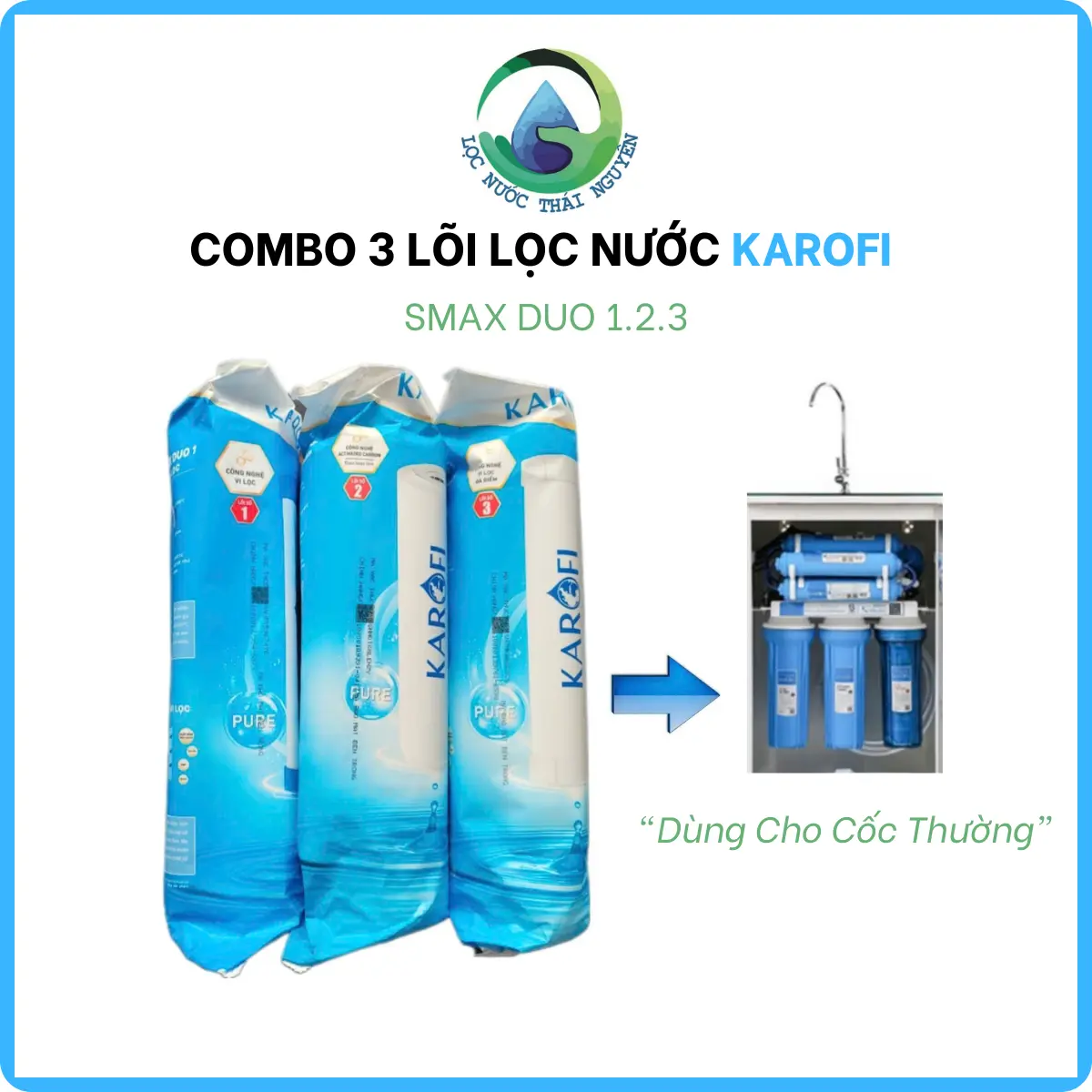 Bộ lõi lọc số 123 Karofi Smax Duo (Pp 5 Micro, Activated Carbon, Pp 1 Micro)
