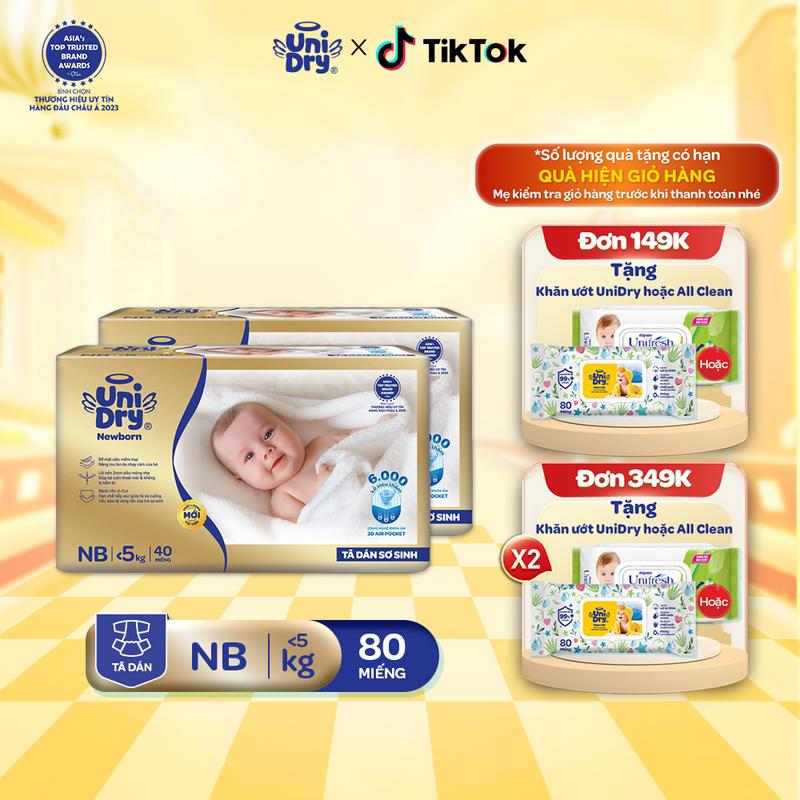 Combo 2 tã dán sơ sinh UniDry Supreme siêu mỏng chỉ 2mm - NB40 Cho Bé