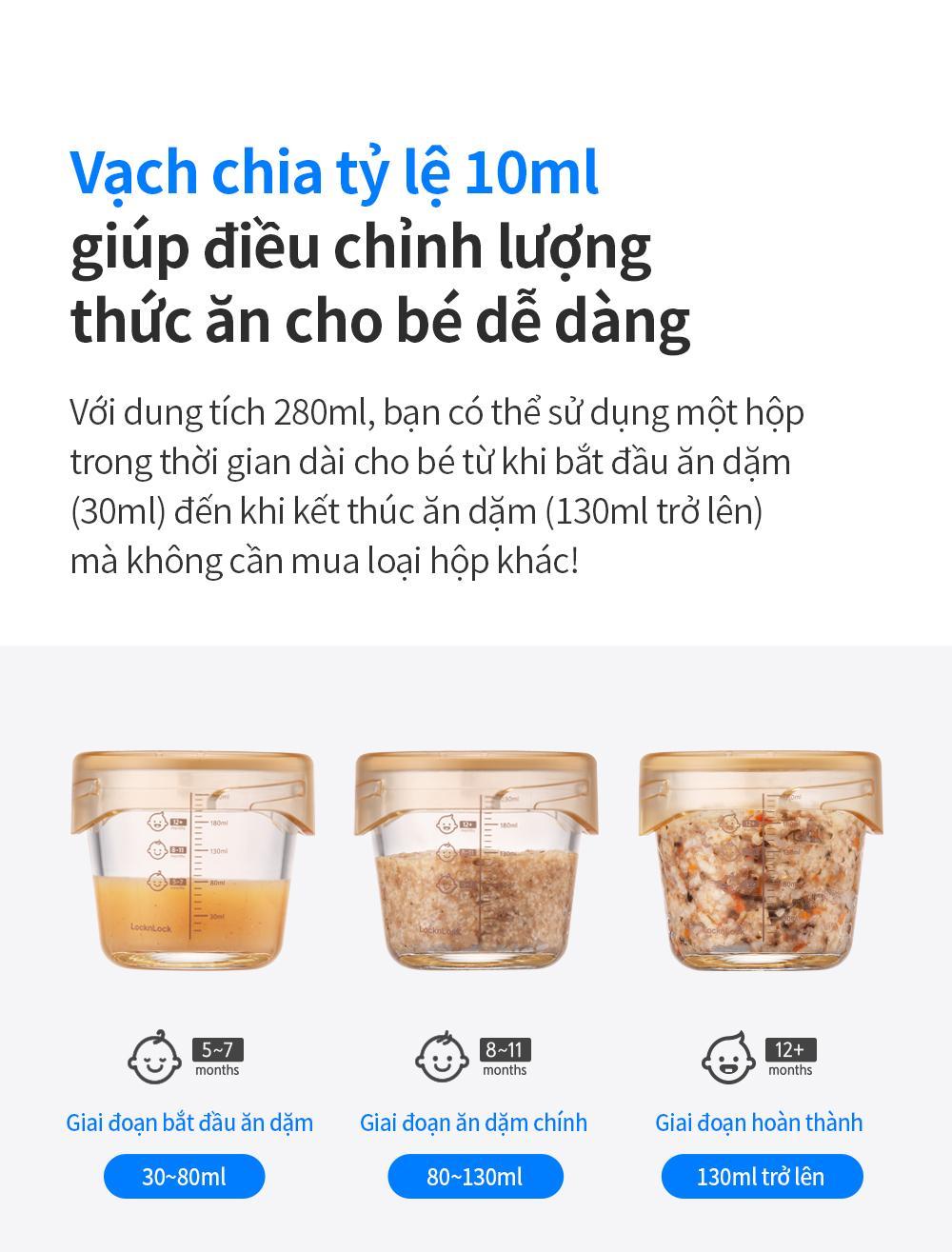Hộp Thủy Tinh LocknLock Đựng Thức Ăn Dặm Cho Bé 120ml / 180ml / 230ml chất liệu 3