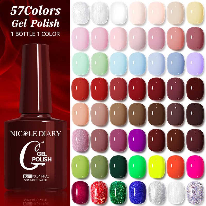 Sơn Gel Móng Tay, NICOLE DIARY, 10ml, 57 Màu, Gel Màu Trơn Gel UV Bán Vĩnh Viễn Ngâm UV LED, Sơn Bóng Móng Tay, Để Làm Móng Tay, Yêu Cầu Đèn UV