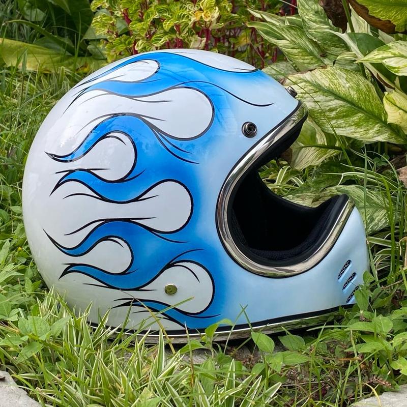 Helm Cakil Custom Putih Api Sketsa Biru - Shop | Tokopedia