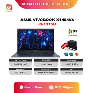 Laptop ASUS Vivobook X1404VA Intel Core i3-1315U 16GB 512GB SSD Windows 11+ Office Layar 14”FHD IPS | Laptop Tipis Kencang