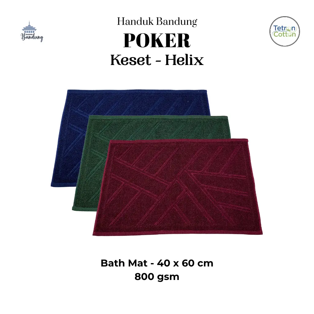 Handuk Bandung - Poker - Motif - Helix - 40 x 60 cm - 800 gsm - Bath Mat - Keset Handuk / Keset Anti Slip / Keset Kaki / Kamar Mandi / Kamar Tidur / Kamar Tamu / Dapur / Lantai / Serap Air / Hotel